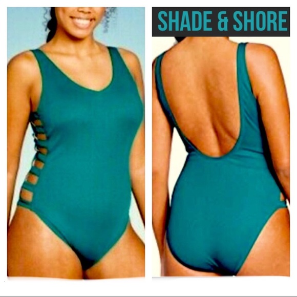 SHADE & SHORE teal strappy side cutout one piece L - Picture 1 of 6